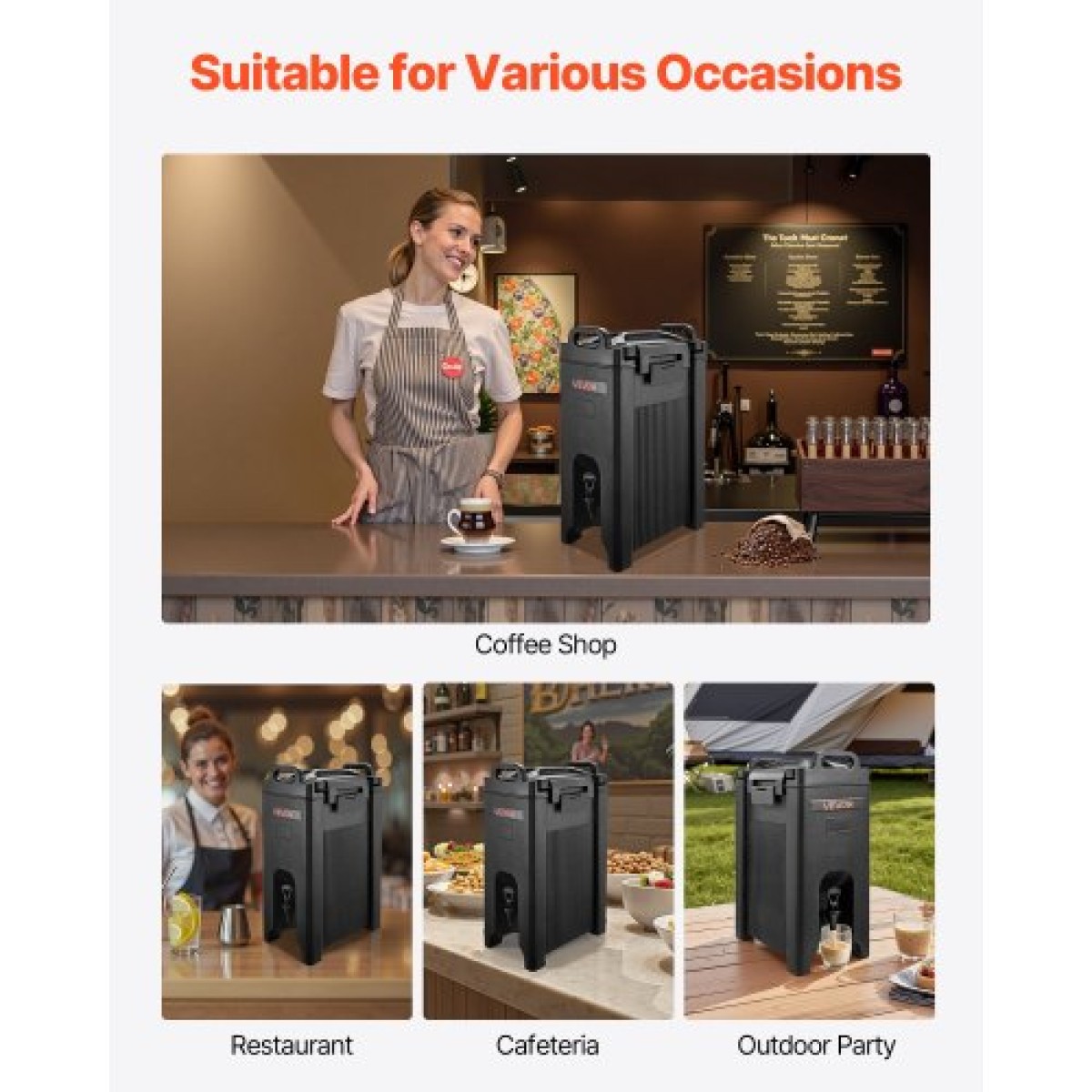 VEVOR Insulated Beverage Dispenser, 5 Gal/19L Server για ζεστά και κρύα ποτά με Spigot & Handle, Food-Grade Thermal Drink Dispenser Cooler for Tea Coffee Water in Cafes & Restaurants, 2 Pack, Black