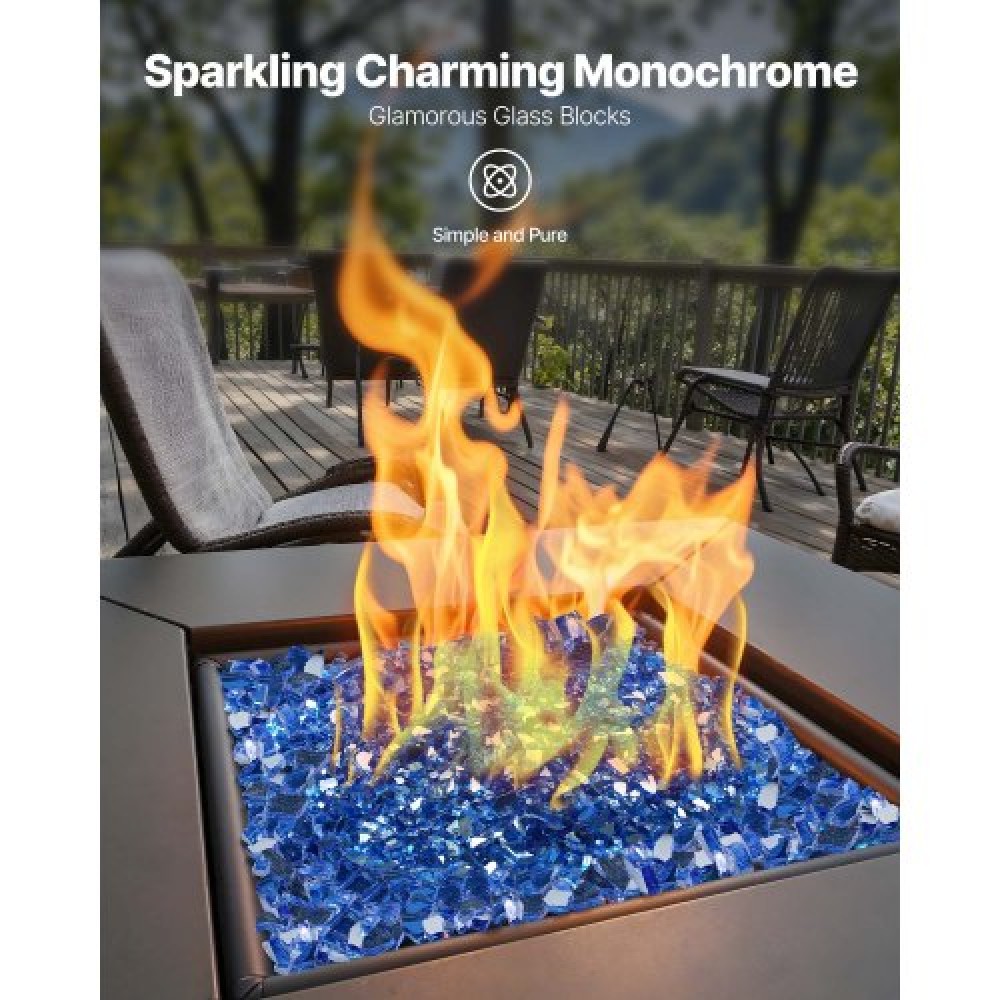 VEVOR Fire Glass, 10LBS / 4,5KG Βράχοι τζακιού ανθεκτικοί σε υψηλές θερμοκρασίες, 1/4 ίντσας / 6,35 mm Reflektive & Smokeless Firepit Glass Rock, High Luster Stone Landscaping for Fire Pit Table, Cobalt Blue
