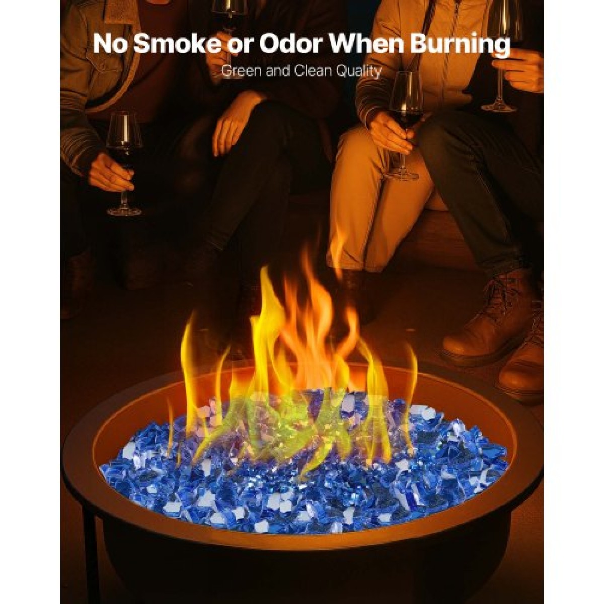 VEVOR Fire Glass, 10LBS / 4,5KG Βράχοι τζακιού ανθεκτικοί σε υψηλές θερμοκρασίες, 1/4 ίντσας / 6,35 mm Reflektive & Smokeless Firepit Glass Rock, High Luster Stone Landscaping for Fire Pit Table, Cobalt Blue