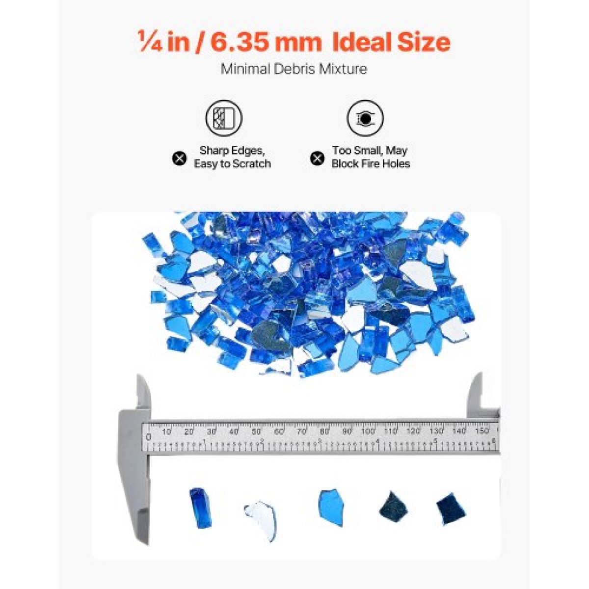 VEVOR Fire Glass, 10LBS / 4,5KG Βράχοι τζακιού ανθεκτικοί σε υψηλές θερμοκρασίες, 1/4 ίντσας / 6,35 mm Reflektive & Smokeless Firepit Glass Rock, High Luster Stone Landscaping for Fire Pit Table, Cobalt Blue