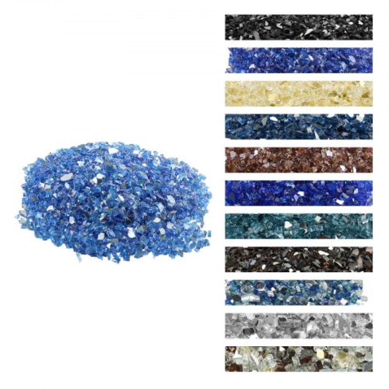 VEVOR Fire Glass, 10LBS / 4,5KG Βράχοι τζακιού ανθεκτικοί σε υψηλές θερμοκρασίες, 1/4 ίντσας / 6,35 mm Reflektive & Smokeless Firepit Glass Rock, High Luster Stone Landscaping for Fire Pit Table, Cobalt Blue