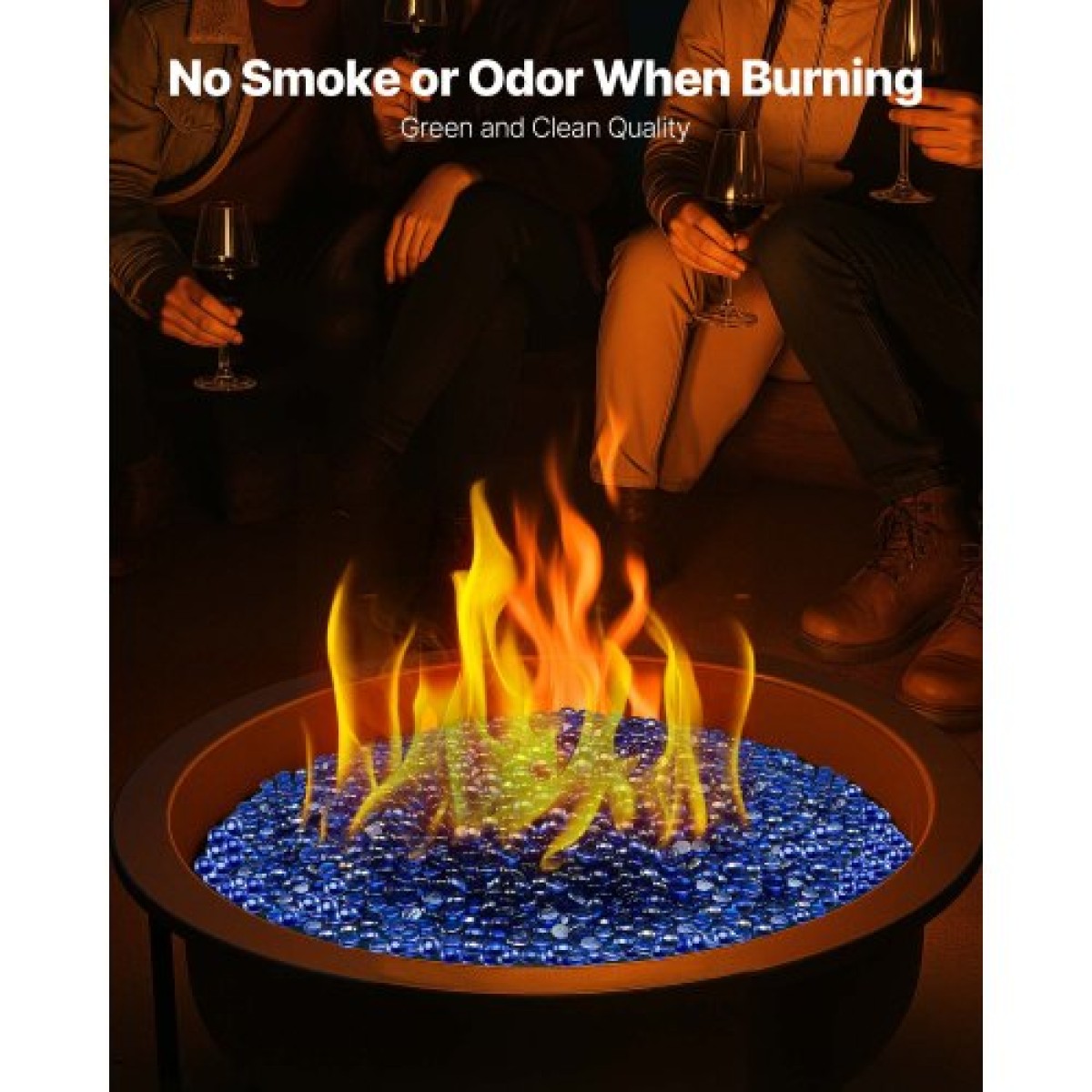 VEVOR Fire Glass, 20LBS / 9KG Βράχοι τζακιού ανθεκτικοί σε υψηλές θερμοκρασίες, 3/4 ίντσες / 19,05 mm αντανακλαστικές και άκαπνες γυάλινες χάντρες Firepit, πέτρινο τοπίο υψηλής λάμψης για τραπέζι πυρκαγιάς, μπλε κοβαλτίου