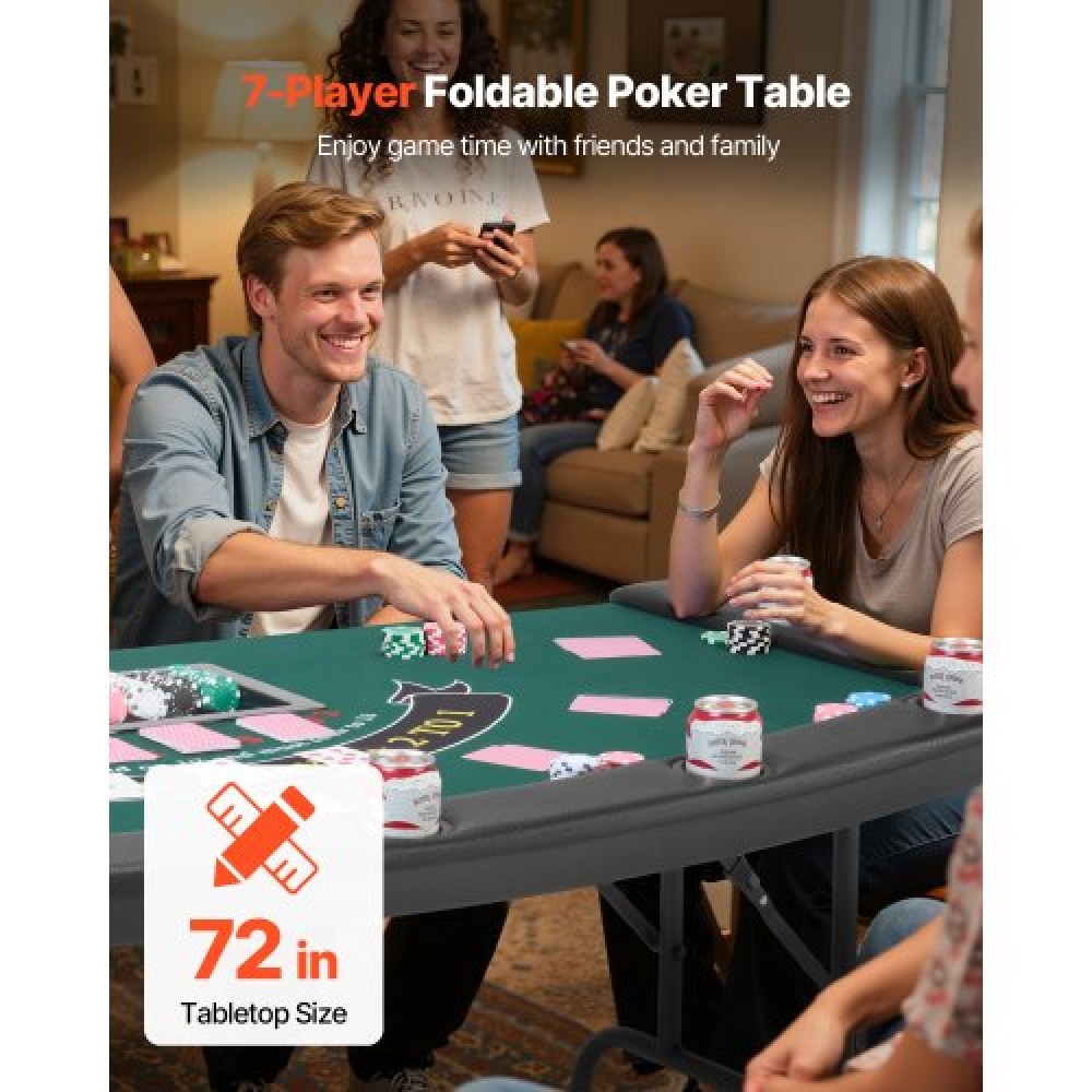 VEVOR 1828.8 mm Folding Poker Table Foldable 7 Player Casino Texas Holdem Table