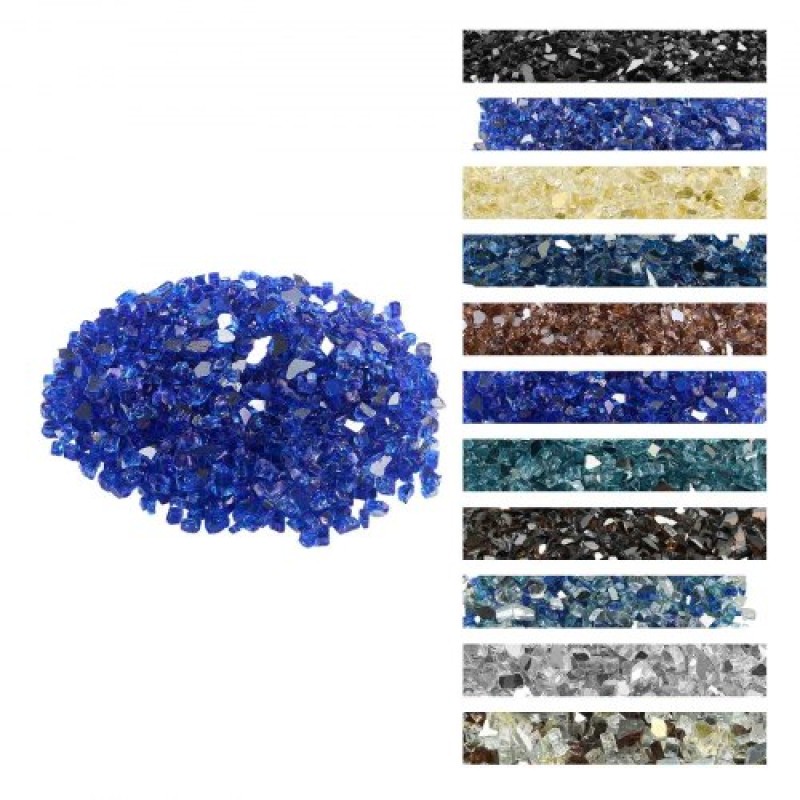 VEVOR Fire Glass, 20LBS / 9KG Βράχοι τζακιού ανθεκτικοί σε υψηλές θερμοκρασίες, 1/2 ίντσας / 12,7 mm Reflective & Smokeless Firepit Glass Rock, High Luster Stone Landscaping for Fire Pit Table, Cobalt Blue