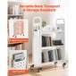 Καρότσι βιβλίων VEVOR Rolling Library, Χωρητικότητα 150 kg, 77 x 38 x 122 cm Καρότσι βιβλιοθήκης, Ράφια μονής όψης σε σχήμα V με ρόδες 76,2 mm που κλειδώνουν, φορτηγό βιβλίων για ράφια σπιτιού γραφείου και σχολείου, Λευκό