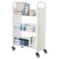 Καρότσι βιβλίων VEVOR Rolling Library, Χωρητικότητα 150 kg, 77 x 38 x 122 cm Καρότσι βιβλιοθήκης, Ράφια μονής όψης σε σχήμα V με ρόδες 76,2 mm που κλειδώνουν, φορτηγό βιβλίων για ράφια σπιτιού γραφείου και σχολείου, Λευκό
