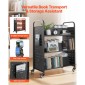 Καρότσι βιβλίων VEVOR Rolling Library, Χωρητικότητα 150 kg, 97 x 51,5 x 122,5 cm Καρότσι βιβλιοθήκης, Ράφια διπλής όψης σε σχήμα W με 76,2 mm που κλειδώνουν τροχούς, φορτηγό βιβλίων για ράφια σπιτιού γραφείου και σχολείου, μαύρο