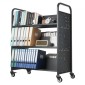 Καρότσι βιβλίων VEVOR Rolling Library, Χωρητικότητα 150 kg, 97 x 51,5 x 122,5 cm Καρότσι βιβλιοθήκης, Ράφια διπλής όψης σε σχήμα W με 76,2 mm που κλειδώνουν τροχούς, φορτηγό βιβλίων για ράφια σπιτιού γραφείου και σχολείου, μαύρο