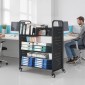 Καρότσι βιβλίων VEVOR Rolling Library, Χωρητικότητα 150 kg, 97 x 51,5 x 122,5 cm Καρότσι βιβλιοθήκης, Ράφια διπλής όψης σε σχήμα W με 76,2 mm που κλειδώνουν τροχούς, φορτηγό βιβλίων για ράφια σπιτιού γραφείου και σχολείου, μαύρο