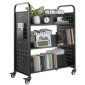 Καρότσι βιβλίων VEVOR Rolling Library, Χωρητικότητα 150 kg, 97 x 51,5 x 122,5 cm Καρότσι βιβλιοθήκης, Ράφια διπλής όψης σε σχήμα W με 76,2 mm που κλειδώνουν τροχούς, φορτηγό βιβλίων για ράφια σπιτιού γραφείου και σχολείου, μαύρο