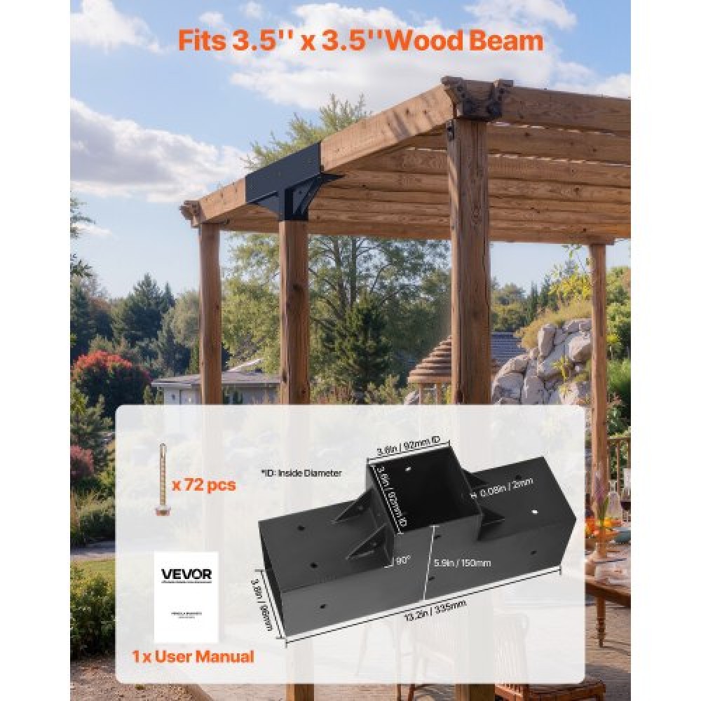 VEVOR 4x4 Inch Pergola Bracket Kit Inner 3.5x3.5 3-Way Woodworks DIY Post 4 pcs