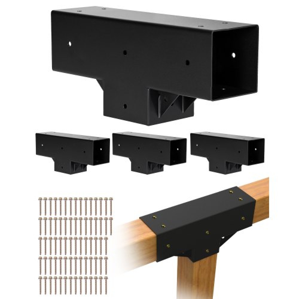 VEVOR 4x4 Inch Pergola Bracket Kit Inner 3.5x3.5 3-Way Woodworks DIY Post 4 pcs