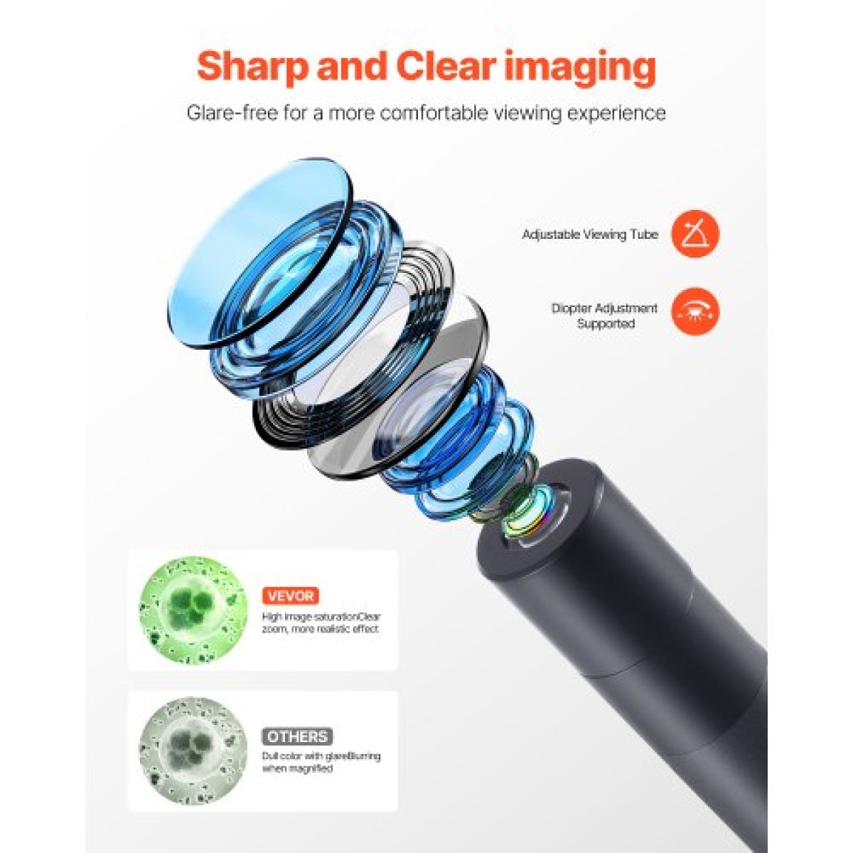 VEVOR Trinocular Microscope for Adult, Professional Compound Microscope Kit με μεγέθυνση 40-5000X, Σώμα από κράμα αλουμινίου, Περιλαμβάνει φως LED και βάση τηλεφώνου, για εργαστήριο, σχολείο, σπίτι, εκπαίδευση