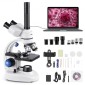 VEVOR Trinocular Microscope for Adult, Professional Compound Microscope Kit με μεγέθυνση 40-5000X, Σώμα από κράμα αλουμινίου, Περιλαμβάνει φως LED και βάση τηλεφώνου, για εργαστήριο, σχολείο, σπίτι, εκπαίδευση