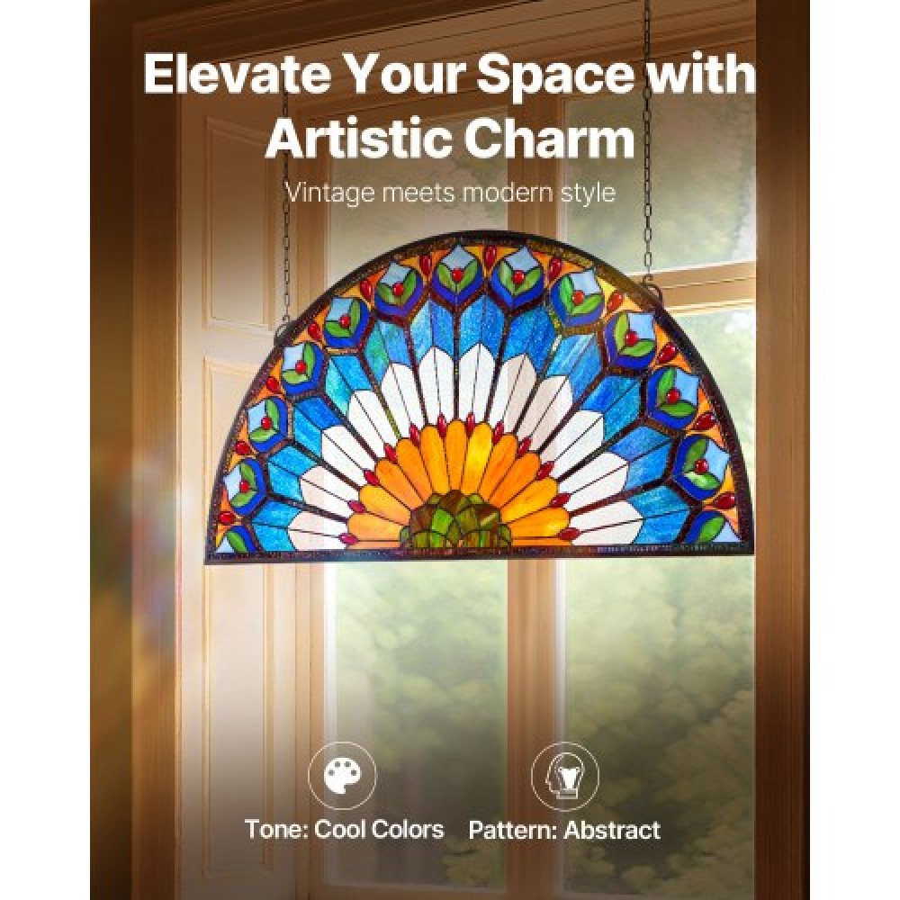 VEVOR Stained Glass Tiffany Style Hanging Window Panel with Chain 36 x 18 Inches