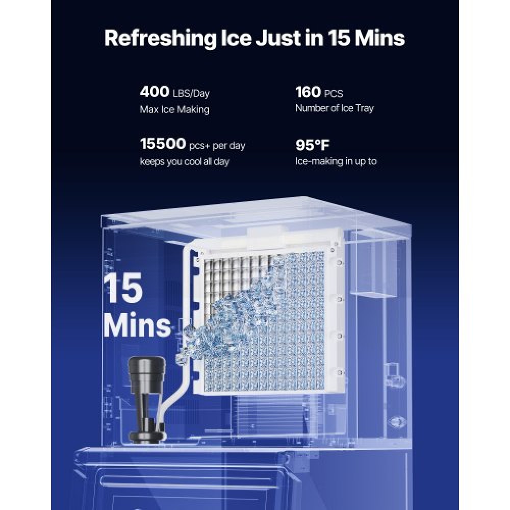 VEVOR Commercial Ice Maker 400LBS/24H with 300LBS Storage Bin Auto Self-Cleaning