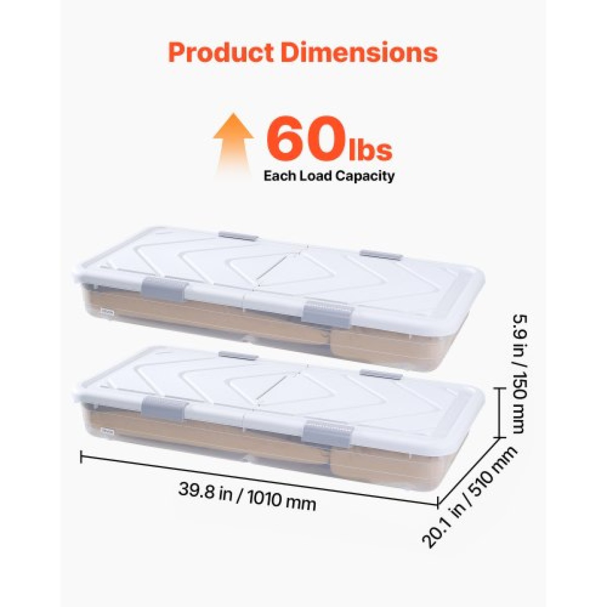VEVOR Under Bed Storage με ρόδες, 1010 x 510 x 150 mm δοχεία κάτω από το κρεβάτι, θήκη για παπούτσια κάτω από το κρεβάτι με καπάκι και γκρι μάνδαλο, κυλιόμενοι κάδοι αποθήκευσης κάτω από το κρεβάτι για κουβέρτες για ρούχα και παπούτσια, 2 πακέτο