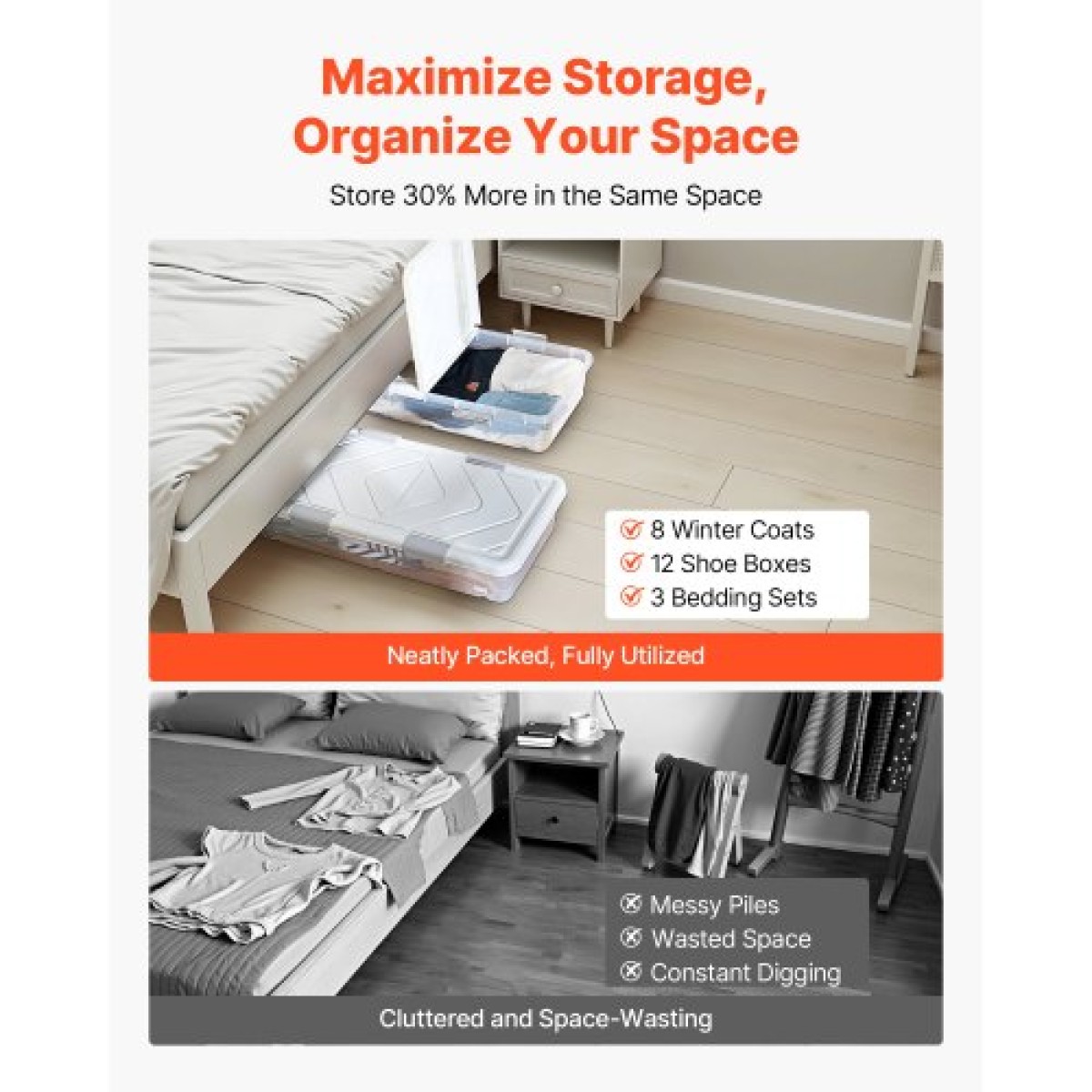 VEVOR Under Bed Storage με ρόδες, 1010 x 510 x 150 mm δοχεία κάτω από το κρεβάτι, θήκη για παπούτσια κάτω από το κρεβάτι με καπάκι και γκρι μάνδαλο, κυλιόμενοι κάδοι αποθήκευσης κάτω από το κρεβάτι για κουβέρτες για ρούχα και παπούτσια, 2 πακέτο