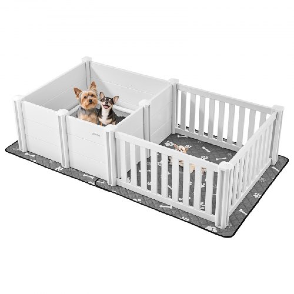 VEVOR Dog Whelping Box, 1,86x0,97x0,5 m, Πλαστικό στυλό για σκύλους με ρυθμιζόμενο ύψος πόρτας, παρκοκρέβατο κουταβιών με αδιάβροχο μαξιλάρι κατούρησης, εύκολο στο καθάρισμα, ανθεκτικό σετ γέννησης κατοικίδιων εσωτερικού χώρου για σκύλους μεσαίου μεγέθους