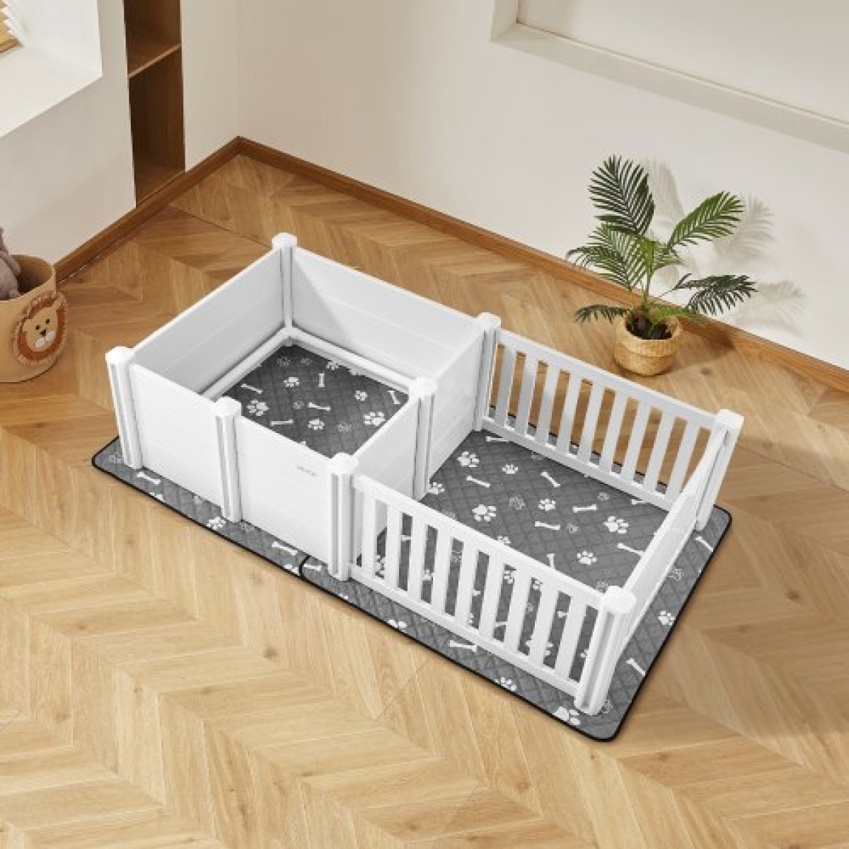 VEVOR Dog Whelping Box, 1,86x0,97x0,5 m, Πλαστικό στυλό για σκύλους με ρυθμιζόμενο ύψος πόρτας, παρκοκρέβατο κουταβιών με αδιάβροχο μαξιλάρι κατούρησης, εύκολο στο καθάρισμα, ανθεκτικό σετ γέννησης κατοικίδιων εσωτερικού χώρου για σκύλους μεσαίου μεγέθους