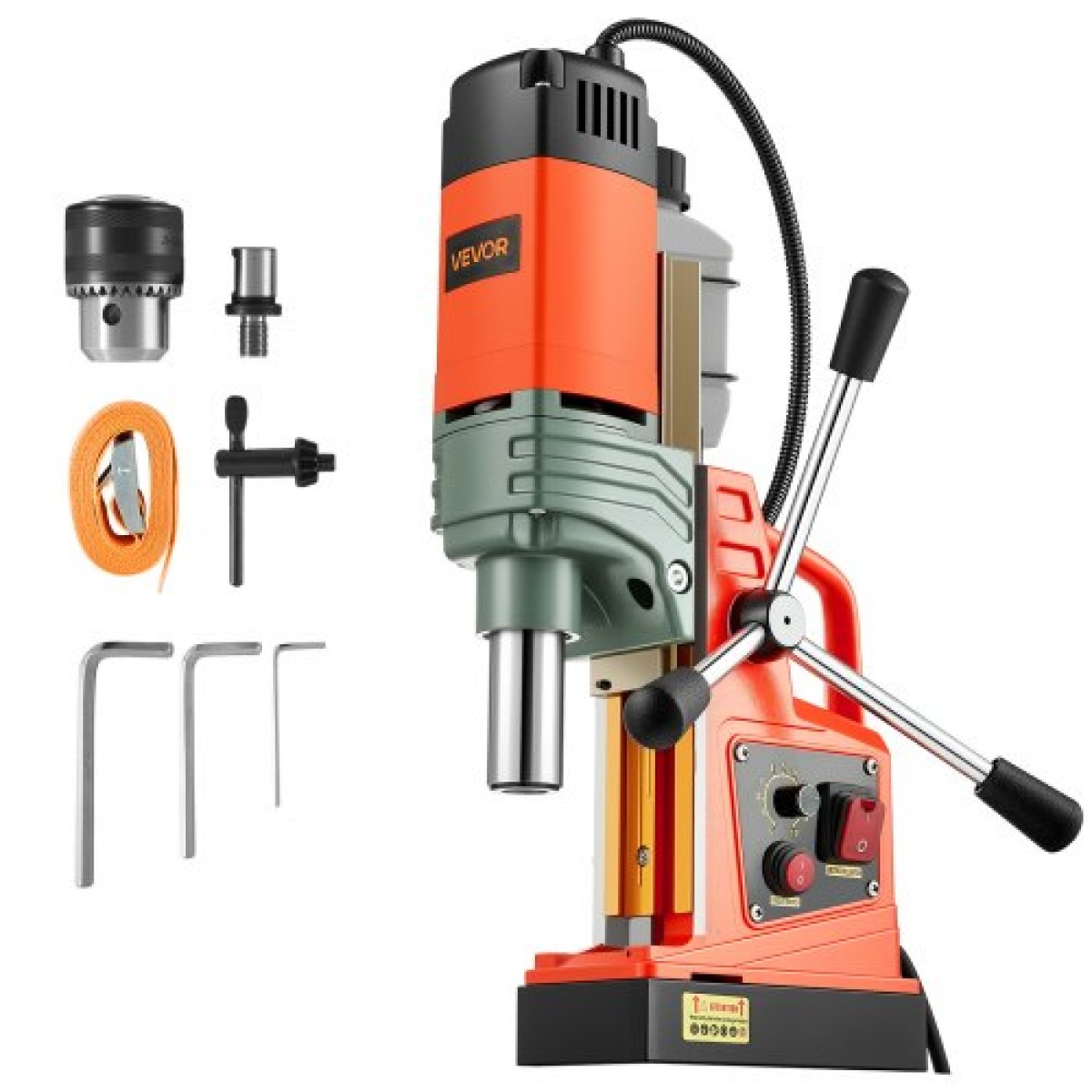 VEVOR Magnetic Drill Press, 1350 W, 50 mm Boring Diameter, Power Portable Mag Drill Press 12500N, 0–800 RPM Ρυθμιζόμενη ταχύτητα, με στέλεχος Weldon, για μεταλλική επιφάνεια, βιομηχανική και οικιακή βελτίωση