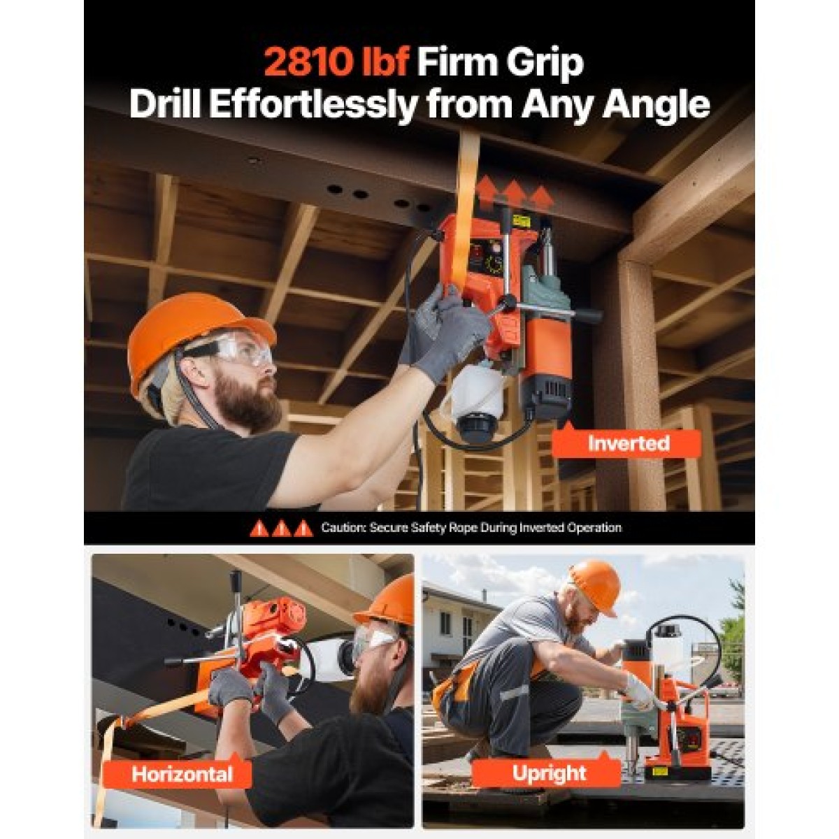 VEVOR Magnetic Drill Press, 1350 W, 50 mm Boring Diameter, Power Portable Mag Drill Press 12500N, 0–800 RPM Ρυθμιζόμενη ταχύτητα, με στέλεχος Weldon, για μεταλλική επιφάνεια, βιομηχανική και οικιακή βελτίωση