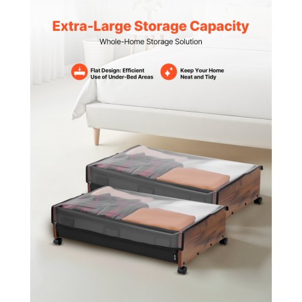 VEVOR Under Bed Storage με ρόδες, 650 x 460 x 180 mm δοχεία κάτω από το κρεβάτι, Organizer για παπούτσια κάτω από το κρεβάτι με ρόδες που κλειδώνουν, Rolling under the bed Αποθηκευτικοί κάδοι για ρούχα, παπούτσια, κουβέρτες, 2 πακέτο
