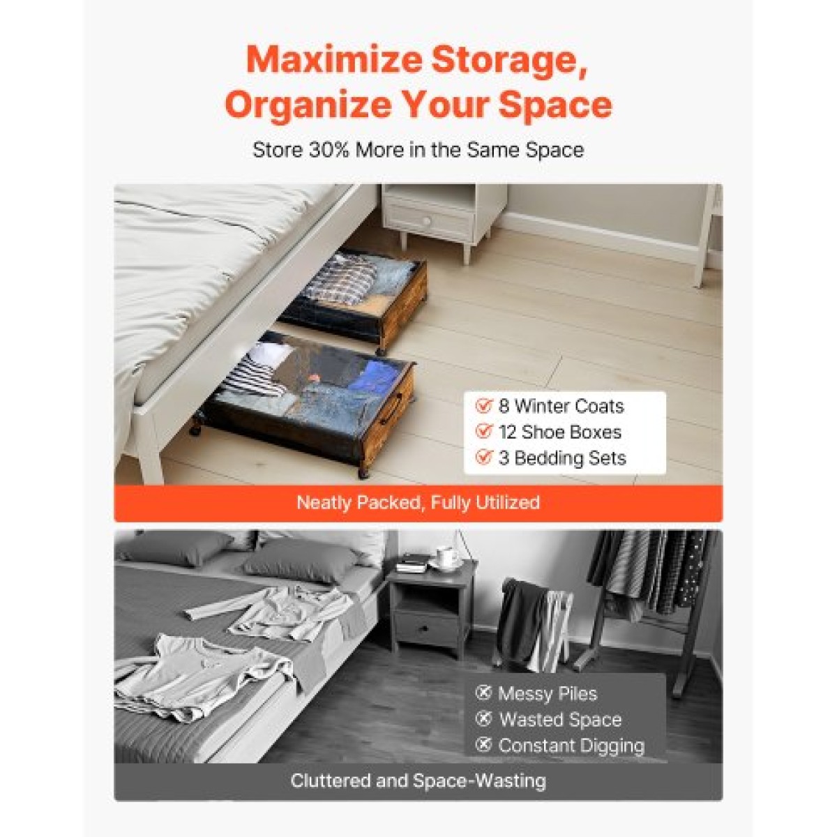 VEVOR Under Bed Storage με ρόδες, 650 x 460 x 180 mm δοχεία κάτω από το κρεβάτι, Organizer για παπούτσια κάτω από το κρεβάτι με ρόδες που κλειδώνουν, Rolling under the bed Αποθηκευτικοί κάδοι για ρούχα, παπούτσια, κουβέρτες, 2 πακέτο