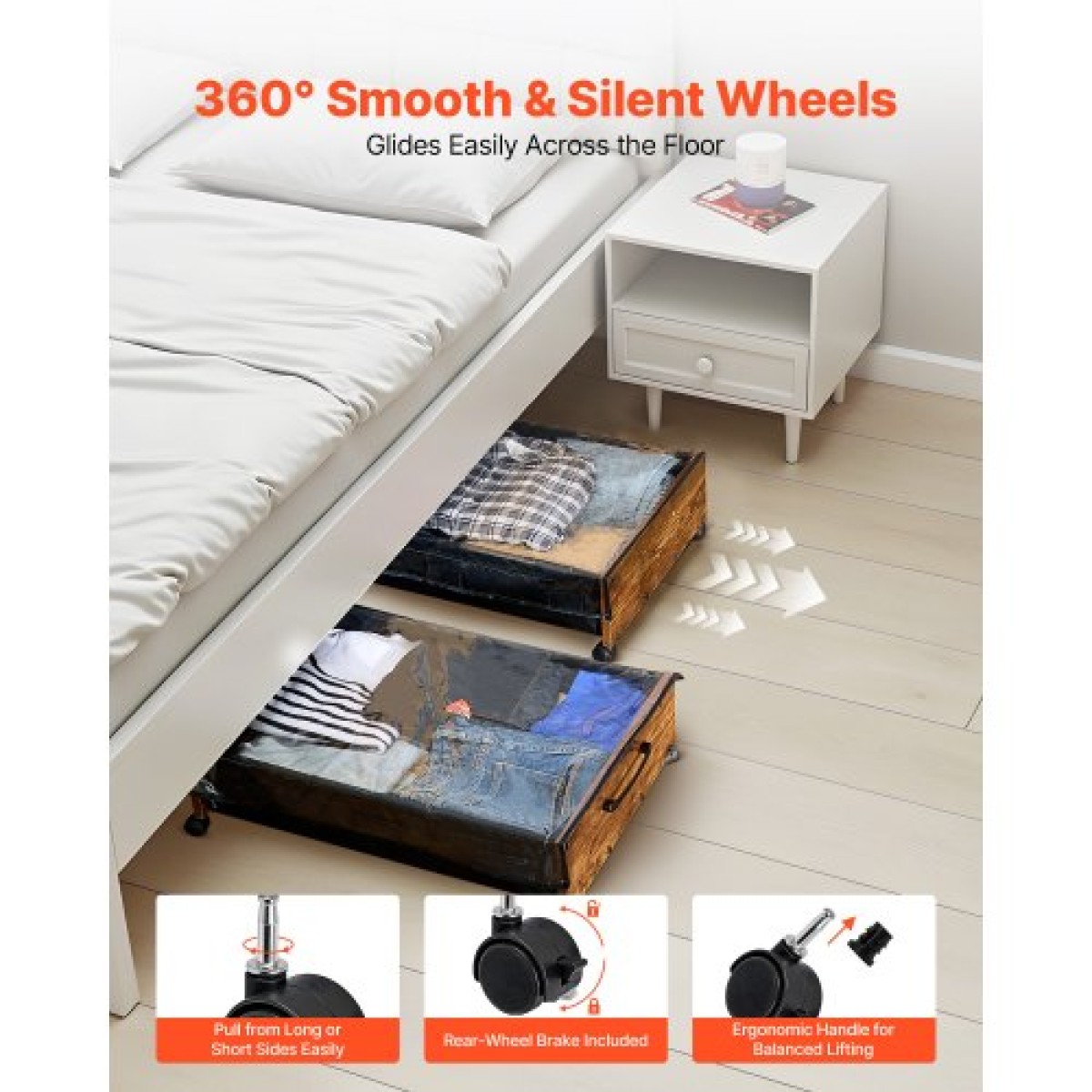 VEVOR Under Bed Storage με ρόδες, 650 x 460 x 180 mm δοχεία κάτω από το κρεβάτι, Organizer για παπούτσια κάτω από το κρεβάτι με ρόδες που κλειδώνουν, Rolling under the bed Αποθηκευτικοί κάδοι για ρούχα, παπούτσια, κουβέρτες, 2 πακέτο