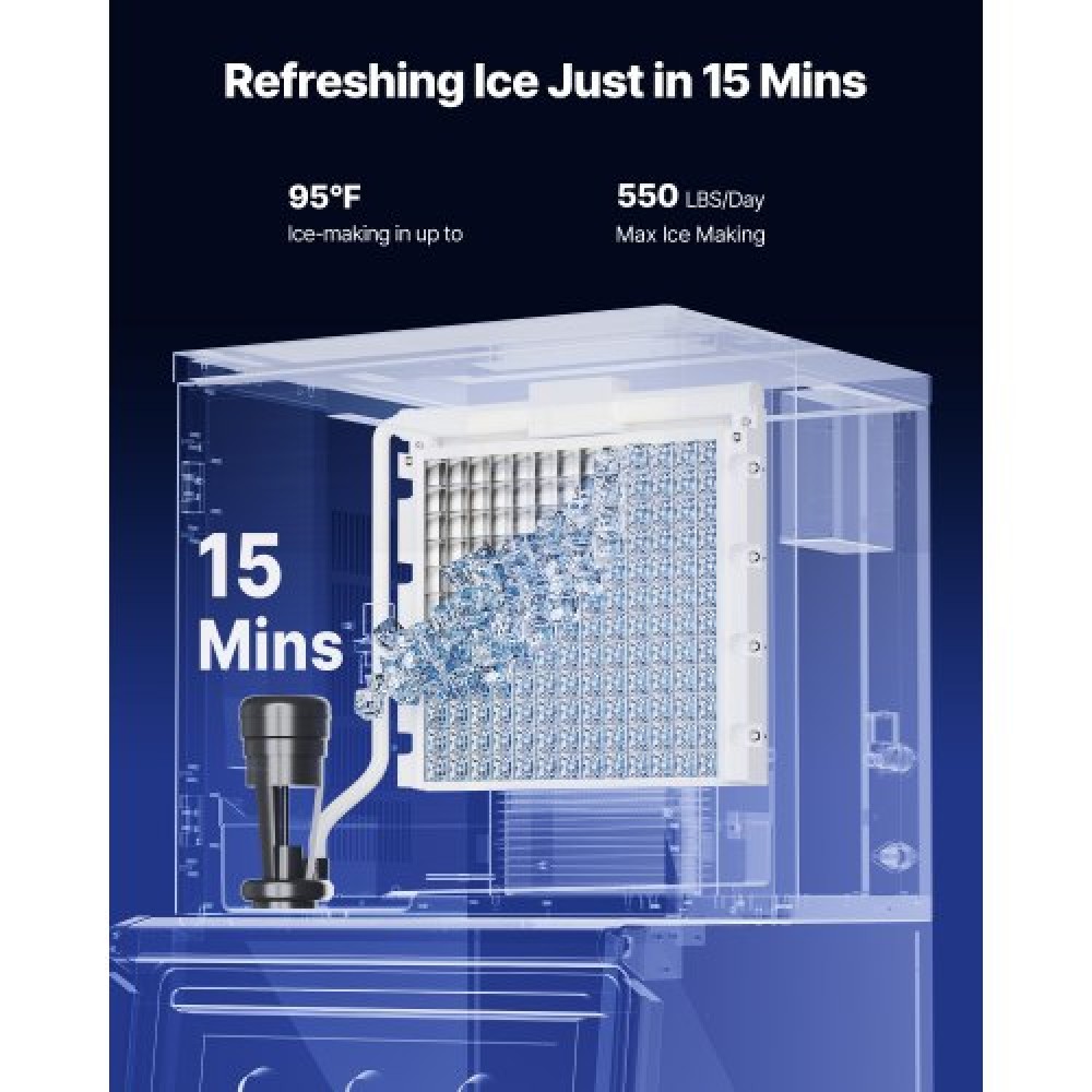 VEVOR Commercial Ice Maker 550LBS/24H with 300LBS Storage Bin Auto Self-Cleaning