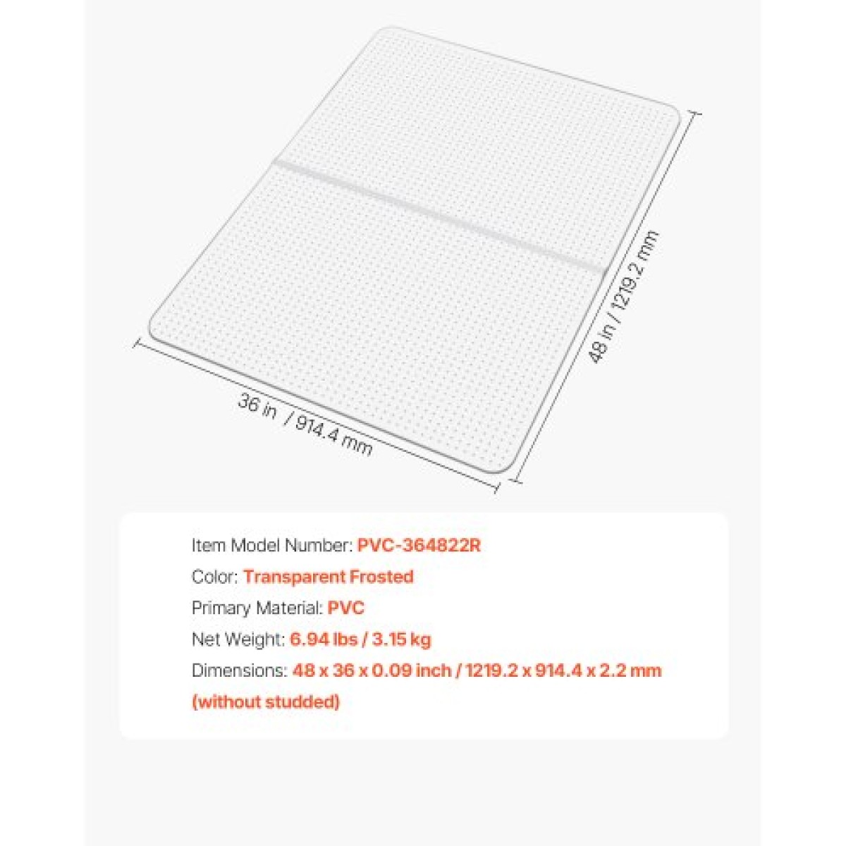 Χαλάκι καρέκλας VEVOR, 915 x 1225 mm Χαλάκι καρέκλας γραφείου για δάπεδα με μοκέτα, πλαστικό προστατευτικό χαλί δαπέδου με καρφιά, αντιολισθητικό και εύκολο στο καθάρισμα, ομαλή ολίσθηση κάτω από το γραφείο Χαλί για οικιακό γραφείο (ορθογώνιο)