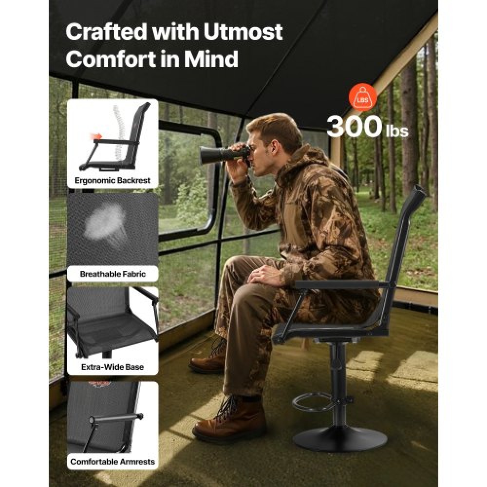 VEVOR Hunting Chair 360° Swivel Silent Blind Chair Armrests Adjustable Height