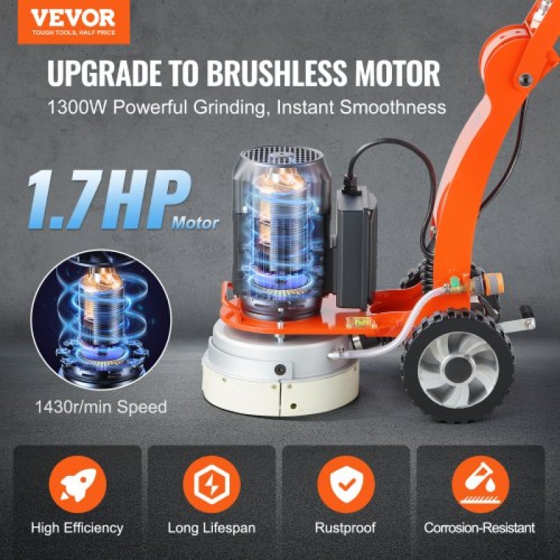 Ρυθμιζόμενο μηχάνημα μύλος δαπέδου VEVOR 10"/25,4 cm Walk-Behind Polisher 3.0HP