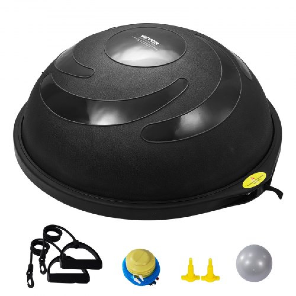 VEVOR Half Exercise Ball Trainer, 26 ιντσών Balance Ball Trainer, 1500lbs Capacity Stability Ball, Yoga Ball with Resistance Bands & Foot Pump, Strength Fitness Ball for Home Gym Workout Full Body Μαύρο