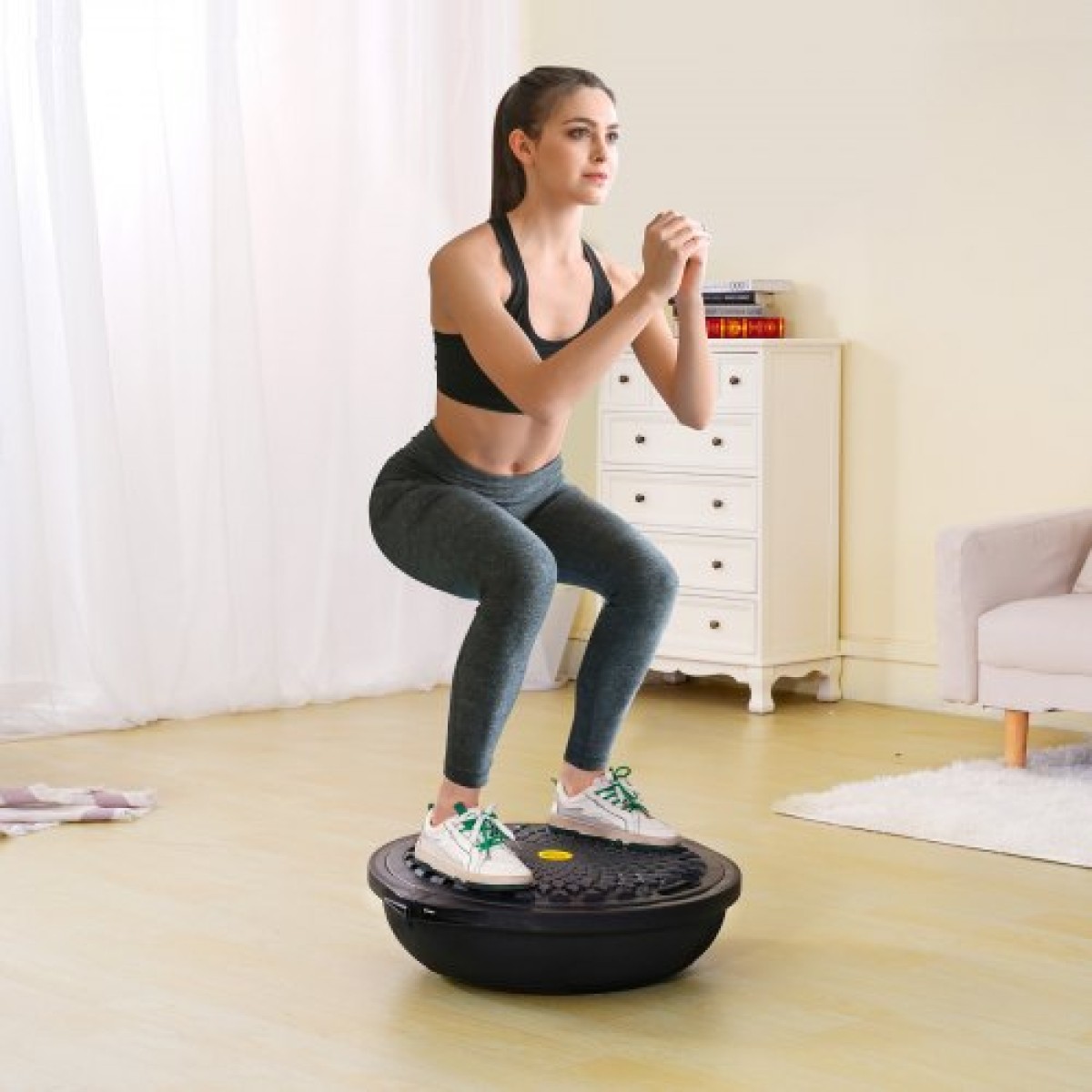 VEVOR Half Exercise Ball Trainer, 26 ιντσών Balance Ball Trainer, 1500lbs Capacity Stability Ball, Yoga Ball with Resistance Bands & Foot Pump, Strength Fitness Ball for Home Gym Workout Full Body Μαύρο