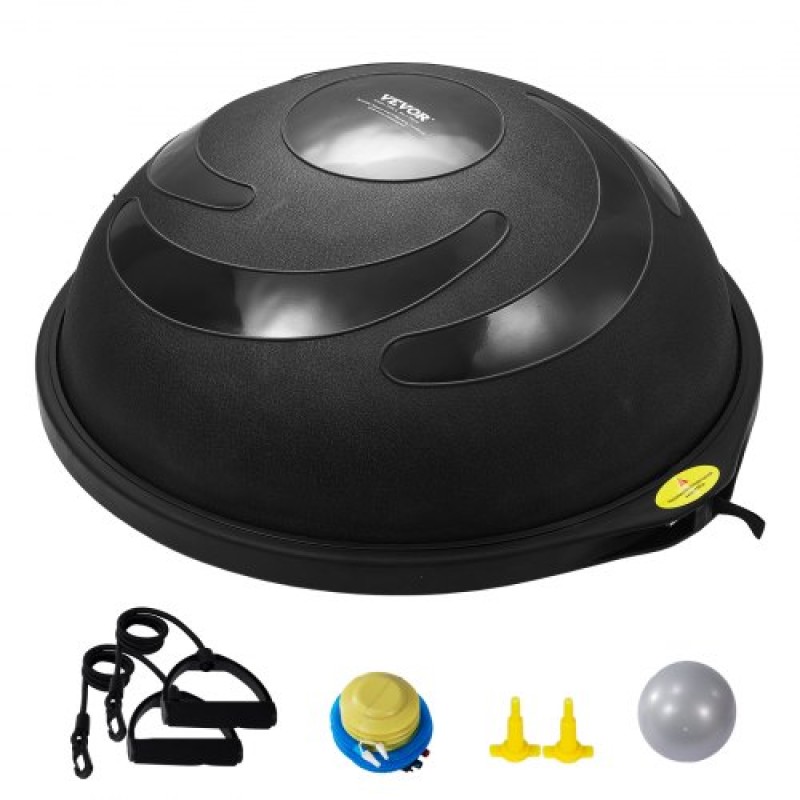 VEVOR Half Exercise Ball Trainer, 26 ιντσών Balance Ball Trainer, 1500lbs Capacity Stability Ball, Yoga Ball with Resistance Bands & Foot Pump, Strength Fitness Ball for Home Gym Workout Full Body Μαύρο