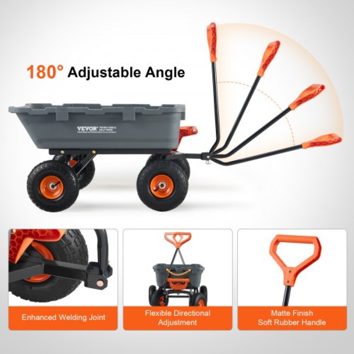 VEVOR Poly Garden Dump Cart Heavy-ty Yard Carts and Wagons 800 lbs/363,6 kg 10"/25,4 cm Ελαστικά