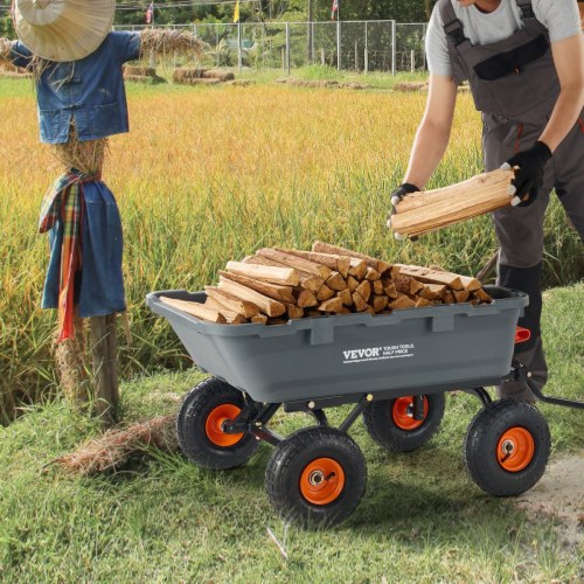 VEVOR Poly Garden Dump Cart Heavy-ty Yard Carts and Wagons 800 lbs/363,6 kg 10"/25,4 cm Ελαστικά