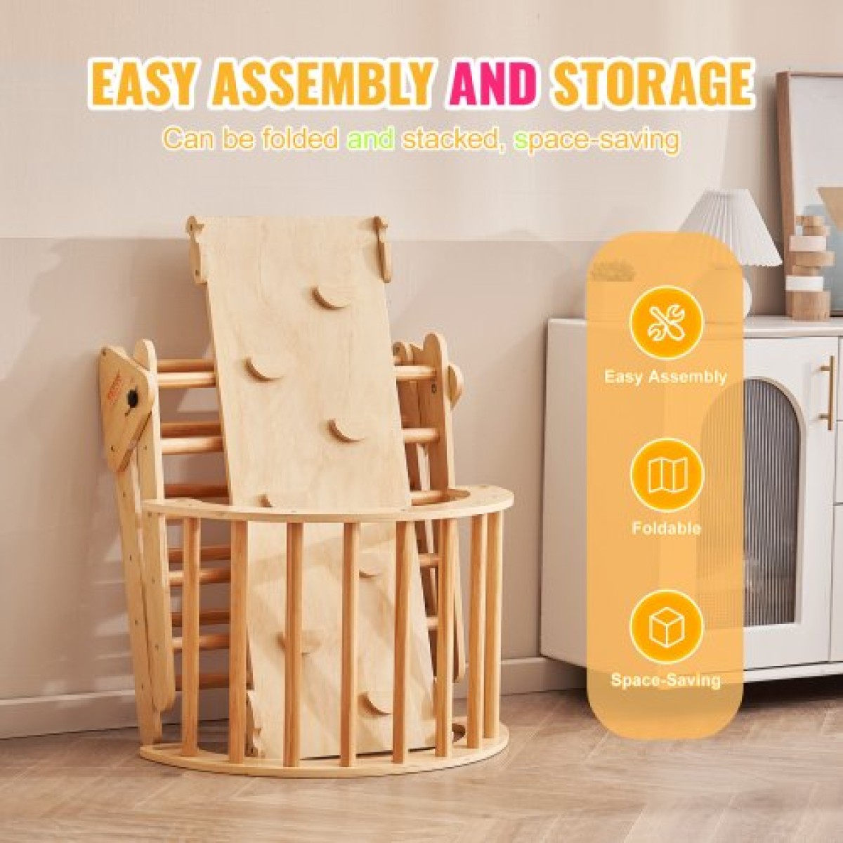 VEVOR Pikler Triangle Set, 5 σε 1 Toddler Climbing Toys Indoor Playground, Montessori Climbing Set με Τρίγωνο, Ράμπα και Αψίδα, Ξύλινο Γυμναστήριο αναρρίχησης μεγάλου μεγέθους για νήπια 1-3 ετών, χρώμα ξύλου