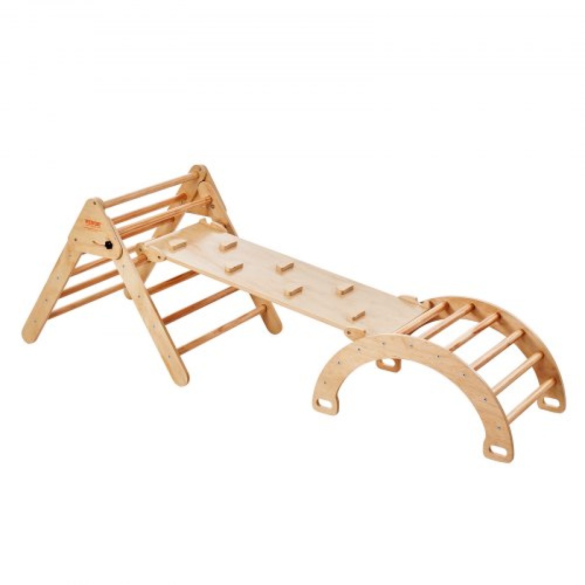 VEVOR Pikler Triangle Set, 5 σε 1 Toddler Climbing Toys Indoor Playground, Montessori Climbing Set με Τρίγωνο, Ράμπα και Αψίδα, Ξύλινο Γυμναστήριο αναρρίχησης μεγάλου μεγέθους για νήπια 1-3 ετών, χρώμα ξύλου