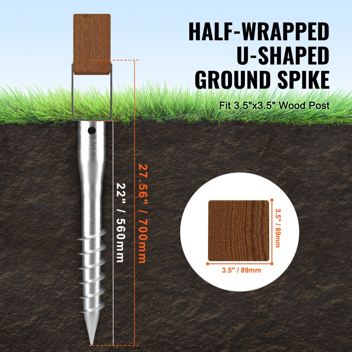 VEVOR No Dig Ground Anchor, 4 Pack 3,94 x 2,76 x 27,56 in/10 x 7 x 70 cm Βίδα DIY σε Post Stake, Περιλαμβάνει 6 Lag Bots & μια ράβδο, βαρέως τύπου ατσάλινη βάση στήριξης, ιδανική για ταχυδρομικές θέσεις και φράχτη