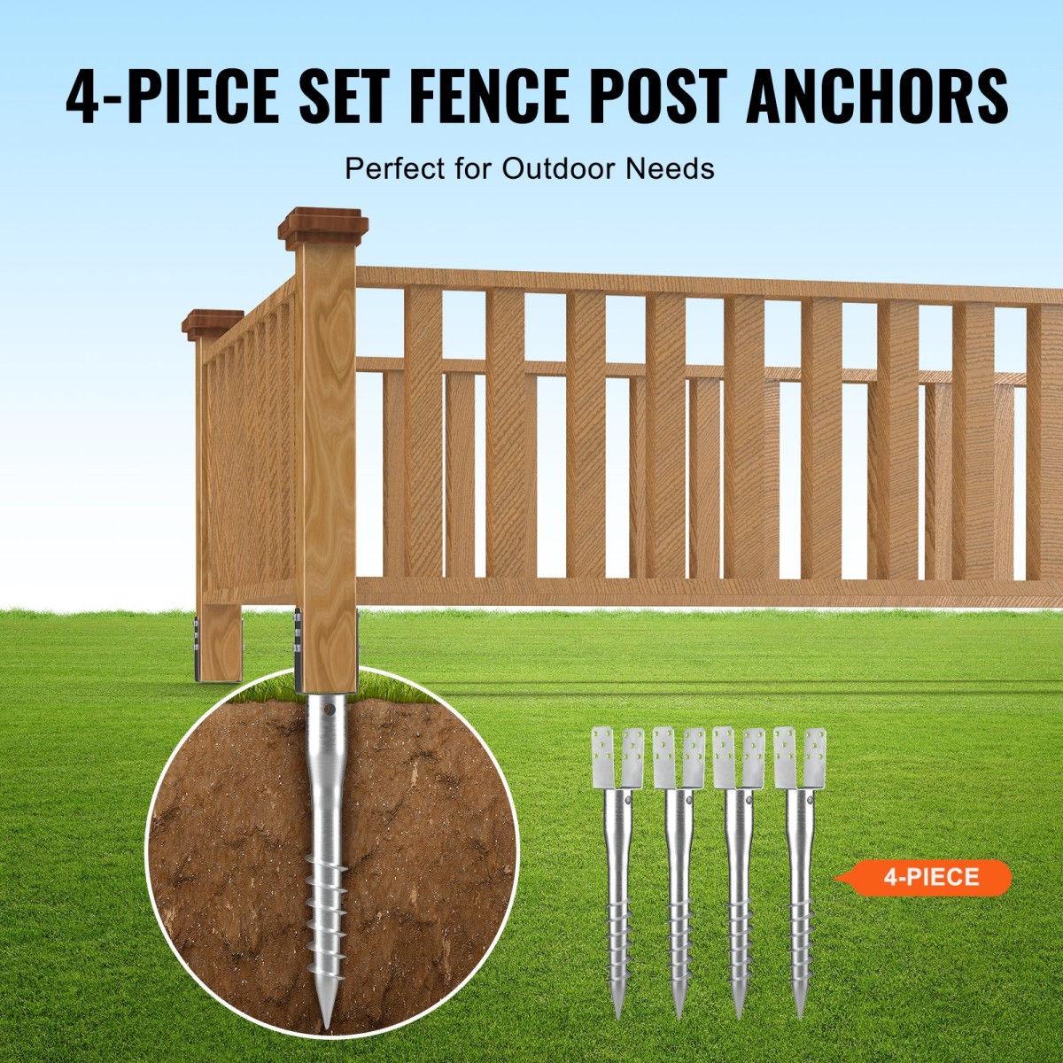 VEVOR No Dig Ground Anchor, 4 Pack 3,94 x 2,76 x 27,56 in/10 x 7 x 70 cm Βίδα DIY σε Post Stake, Περιλαμβάνει 6 Lag Bots & μια ράβδο, βαρέως τύπου ατσάλινη βάση στήριξης, ιδανική για ταχυδρομικές θέσεις και φράχτη