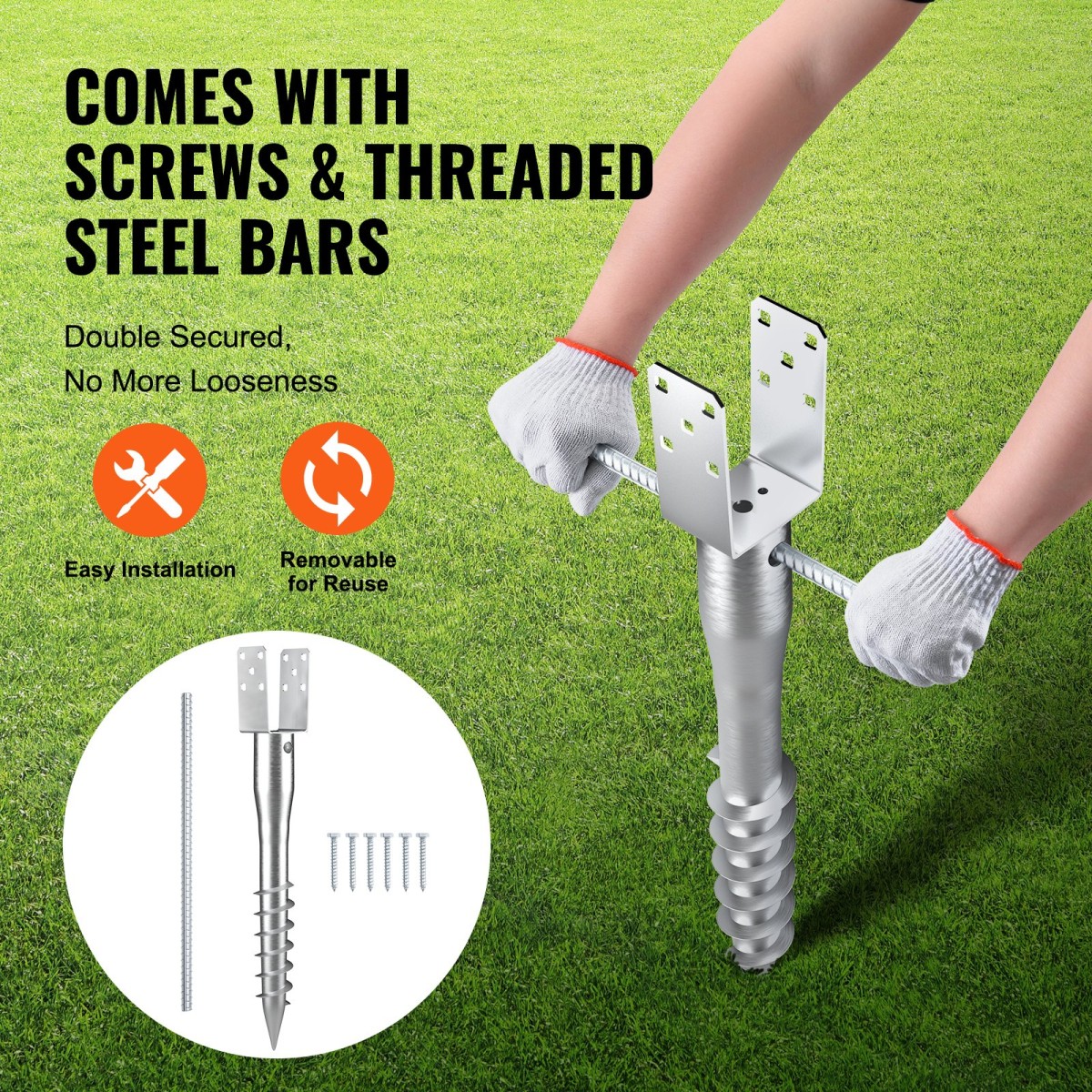 VEVOR No Dig Ground Anchor, 4 Pack 3,94 x 2,76 x 27,56 in/10 x 7 x 70 cm Βίδα DIY σε Post Stake, Περιλαμβάνει 6 Lag Bots & μια ράβδο, βαρέως τύπου ατσάλινη βάση στήριξης, ιδανική για ταχυδρομικές θέσεις και φράχτη