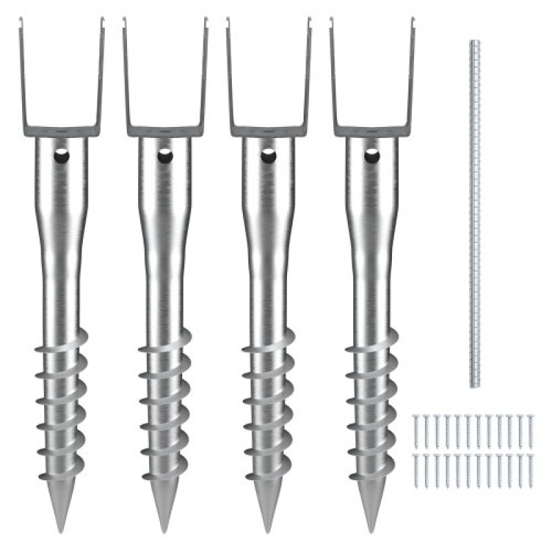 VEVOR No Dig Ground Anchor, 4 Pack 3,94 x 2,76 x 27,56 in/10 x 7 x 70 cm Βίδα DIY σε Post Stake, Περιλαμβάνει 6 Lag Bots & μια ράβδο, βαρέως τύπου ατσάλινη βάση στήριξης, ιδανική για ταχυδρομικές θέσεις και φράχτη
