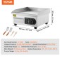 Εμπορική ηλεκτρική σχάρα VEVOR, 355 x 300 mm, 2000 W, ρυθμιζόμενος έλεγχος θερμοκρασίας 50-300°C, Πλήρης επίπεδη σχάρα από ανοξείδωτο ατσάλι με 2 σπάτουλες και 2 βούρτσες, για μπριζόλα, τηγανίτα, καλαμάρια
