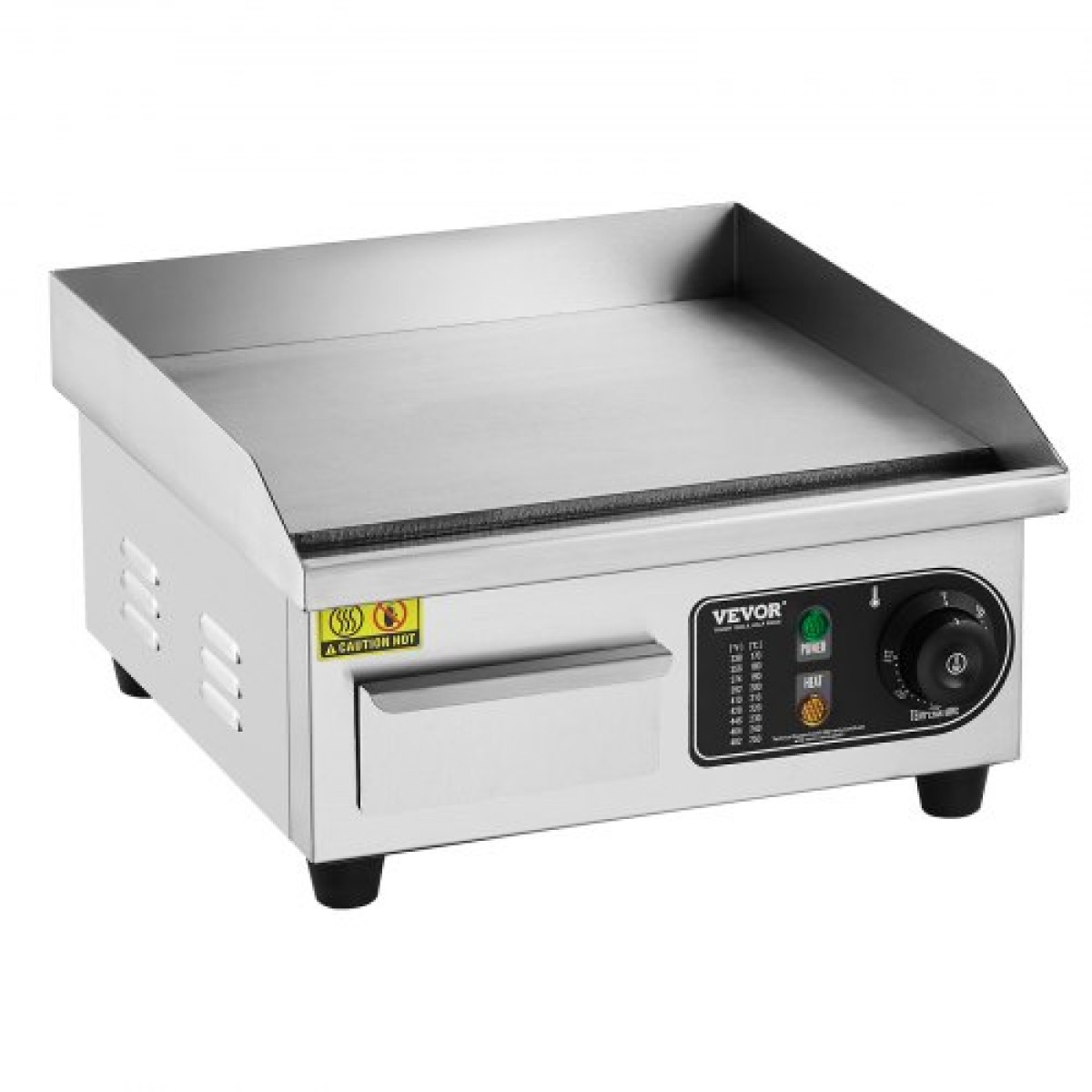 Εμπορική ηλεκτρική σχάρα VEVOR, 355 x 300 mm, 2000 W, ρυθμιζόμενος έλεγχος θερμοκρασίας 50-300°C, Πλήρης επίπεδη σχάρα από ανοξείδωτο ατσάλι με 2 σπάτουλες και 2 βούρτσες, για μπριζόλα, τηγανίτα, καλαμάρια