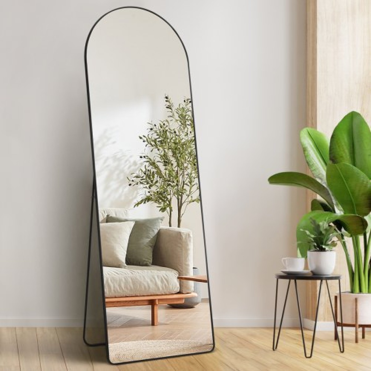 VEVOR Τοξωτός ολόσωμος καθρέφτης, 65" x 22", Μεγάλος Ελεύθερος Κρεμαστός Κρεμαστός Επιτοίχιος καθρέφτης δαπέδου με σκελετό από κράμα αλουμινίου, Ολόσωμος καθρέφτης για υπνοδωμάτιο σαλονιού, μαύρος