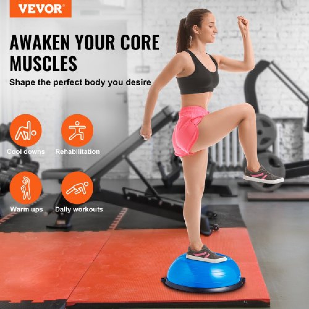 VEVOR Half Exercise Ball Trainer, 23 ιντσών Balance Ball Trainer, 660lbs Capacity Stability Ball, Yoga Ball with Resistance Bands & Foot Pump, Strength Fitness Ball for Home Gym, Full Body Workout, Μπλε