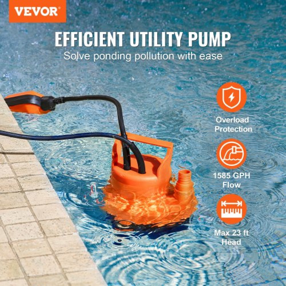 VEVOR Submersible Utility Pump Pump Pump Pump 320W 1585 GPH/6002 LPH 23 ft/7 m Head Water Pump
