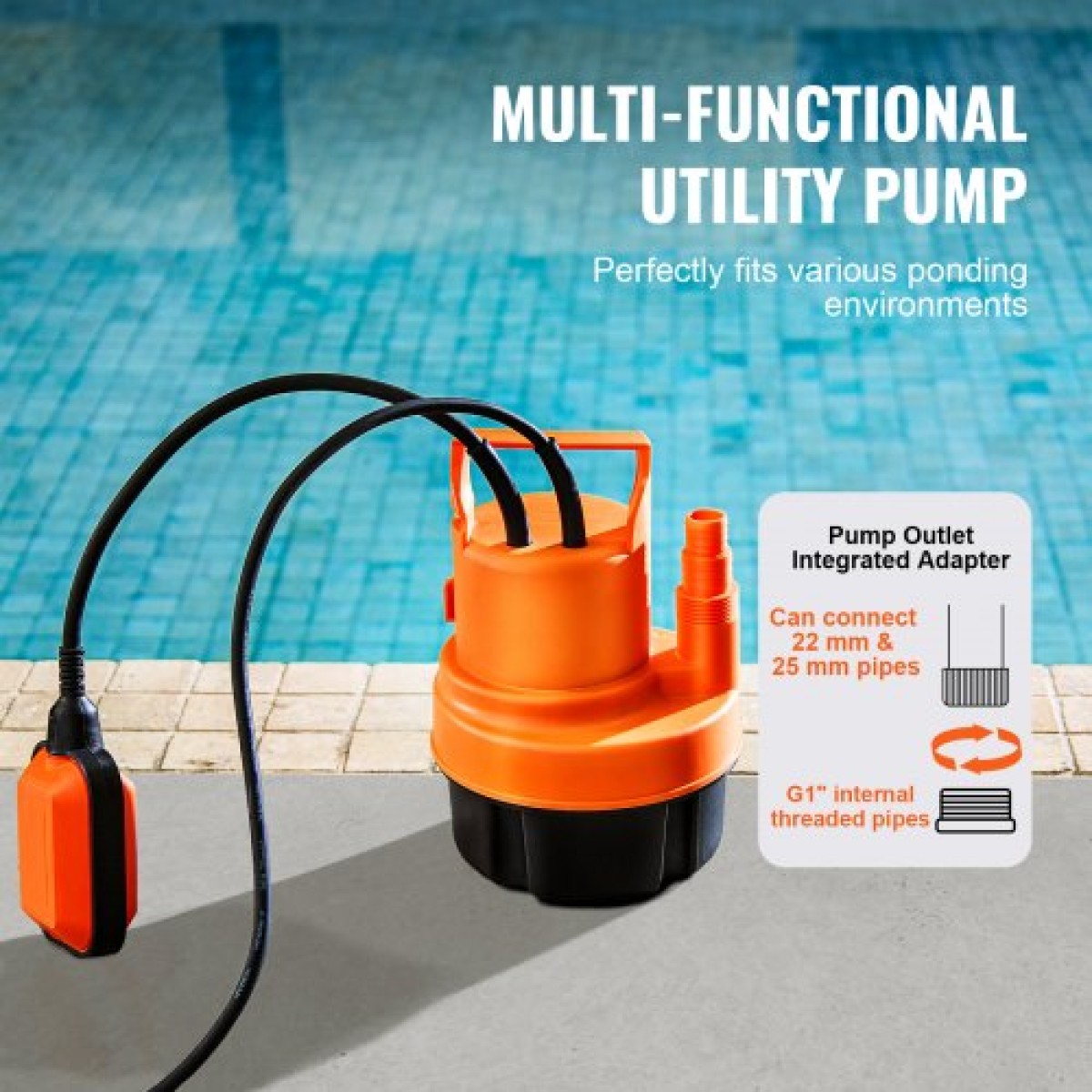 VEVOR Submersible Utility Pump Pump Pump Pump 320W 1585 GPH/6002 LPH 23 ft/7 m Head Water Pump